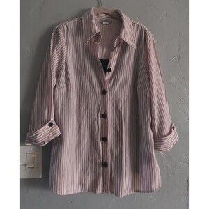 Coral Bay  Tops  Button Down Women's 1X, Striped, Rayón, Polyester, Spandex.